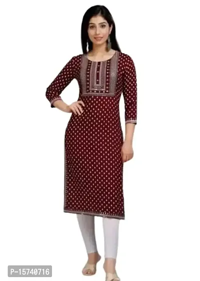 Samual Collection ?Women's Embroidered Printed Rayon Kurti for Regular Wear Girls Flared Kurta-Printed-Maroon-L-thumb0