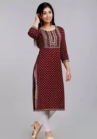 Samual Collection ?Women's Embroidered Printed Rayon Kurti for Regular Wear Girls Flared Kurta-Printed-Maroon-L-thumb1