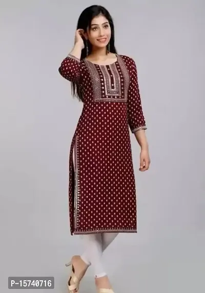 Samual Collection ?Women's Embroidered Printed Rayon Kurti for Regular Wear Girls Flared Kurta-Printed-Maroon-L-thumb2