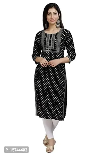 Samual Collection Women's Printed Regular Fit Embroidered Rayon A Line Kurta-BlkPrinted-L Black