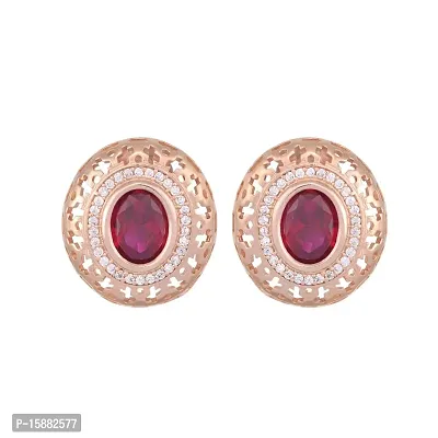 SARAF RS JEWELLERY Beautiful Royal Ruby Studded Rose Gold Plated AD Handcrafted Small Earrings For Women And Girls-thumb0