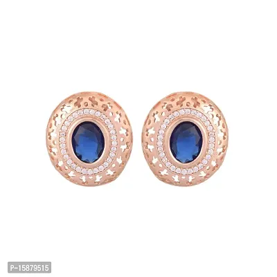 SARAF RS JEWELLERY Beautiful Royal Sapphire Studded Rose Gold Plated AD Handcrafted Small Earrings For Women And Girls-thumb0