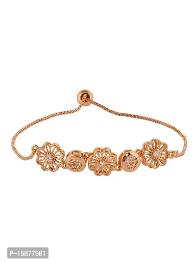 SARAF RS JEWELLERY Rose Gold Plated AD Studded Floral Wraparound Bracelet-thumb0