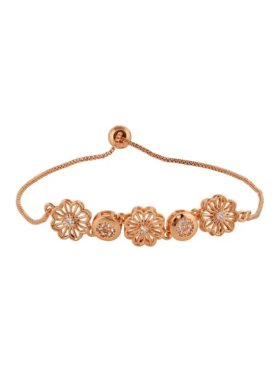 SARAF RS JEWELLERY Rose Gold Plated AD Studded Floral Wraparound Bracelet