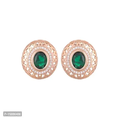 SARAF RS JEWELLERY Beautiful Royal Emerald Studded Rose Gold Plated AD Handcrafted Small Earrings For Women And Girls-thumb0