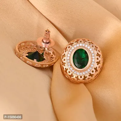 SARAF RS JEWELLERY Beautiful Royal Emerald Studded Rose Gold Plated AD Handcrafted Small Earrings For Women And Girls-thumb4