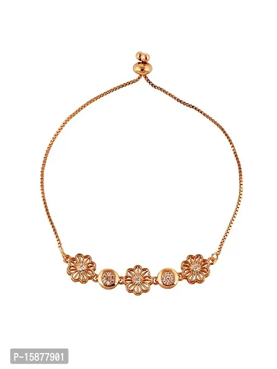 SARAF RS JEWELLERY Rose Gold Plated AD Studded Floral Wraparound Bracelet-thumb5