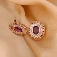 SARAF RS JEWELLERY Beautiful Royal Ruby Studded Rose Gold Plated AD Handcrafted Small Earrings For Women And Girls-thumb3