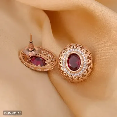 SARAF RS JEWELLERY Beautiful Royal Ruby Studded Rose Gold Plated AD Handcrafted Small Earrings For Women And Girls-thumb4