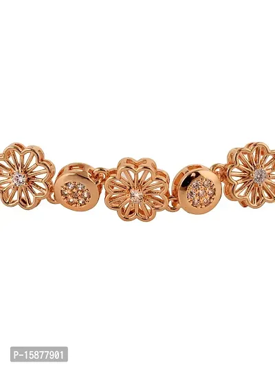 SARAF RS JEWELLERY Rose Gold Plated AD Studded Floral Wraparound Bracelet-thumb2