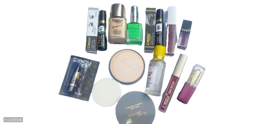 Lipstick Liquid lipstick Eyeliner Mascara Foundation Compact powder Sindoor Nailpaint Remover Combo Kit For Women-thumb0