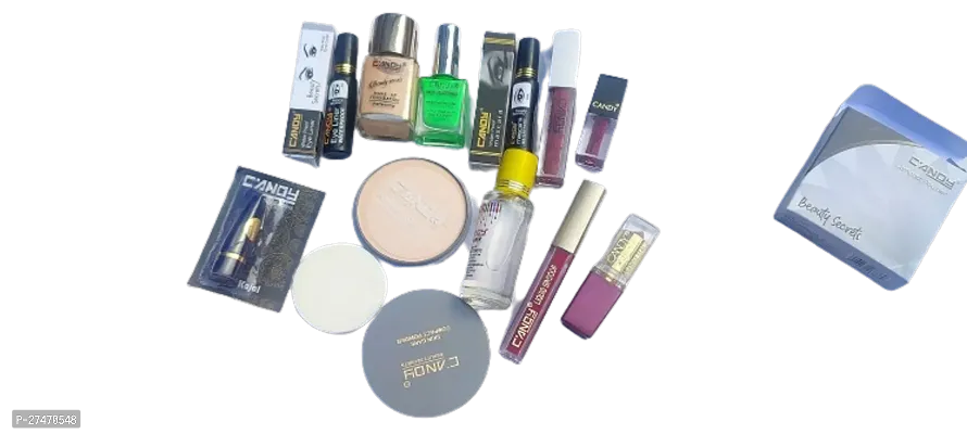 Lipstick Liquid lipstick Eyeliner Mascara Foundation Compact powder Sindoor Nailpaint Remover Combo Kit For Women-thumb3