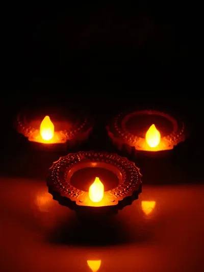 Flameless Water Sensor LED Diyas Set Decorative Diya Decorative LED Lights E-Diya for Diwali (Pack Of 12pcs)