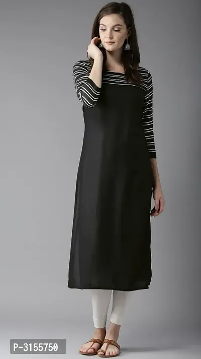 Elegant Black Striped Crepe Women's Kurti-thumb0