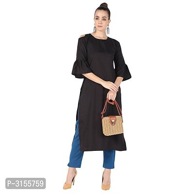 Elegant Black Solid Crepe Women's Kurti-thumb0