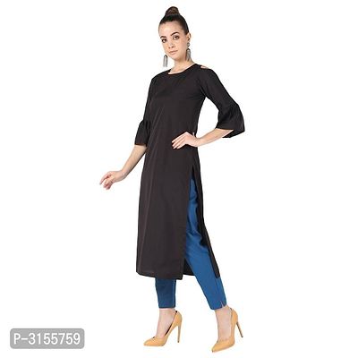 Elegant Black Solid Crepe Women's Kurti-thumb3