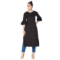 Elegant Black Solid Crepe Women's Kurti-thumb4