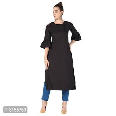 Elegant Black Solid Crepe Women's Kurti-thumb5