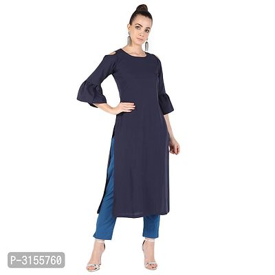 Elegant Blue Solid Crepe Women's Kurti-thumb0