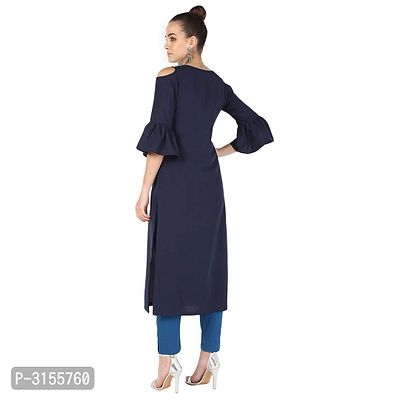 Elegant Blue Solid Crepe Women's Kurti-thumb2