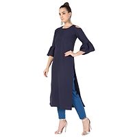 Elegant Blue Solid Crepe Women's Kurti-thumb2