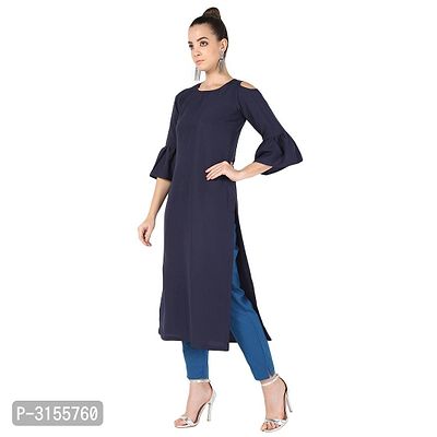 Elegant Blue Solid Crepe Women's Kurti-thumb3