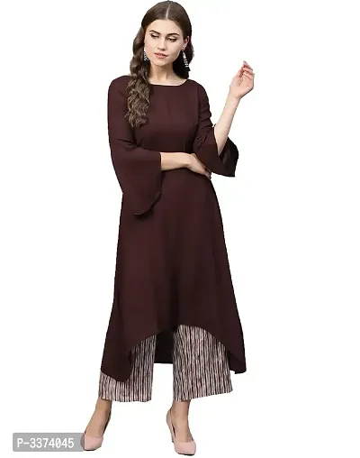 Elegant Brown Solid Crepe Women A-Line Kurti-thumb0