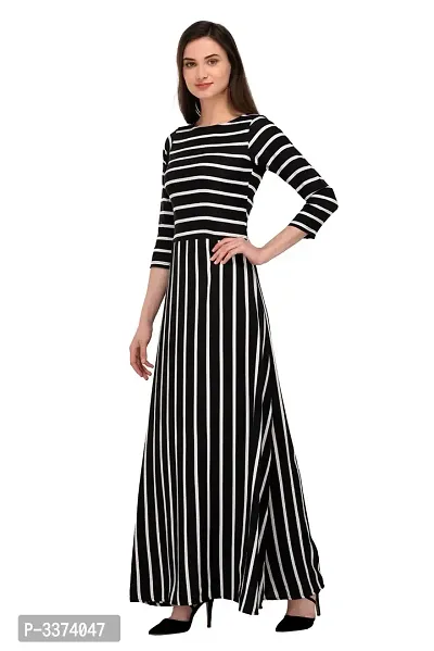 Elegant Black Striped Crepe Women A-Line Kurti-thumb2