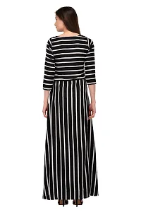 Elegant Black Striped Crepe Women A-Line Kurti-thumb2