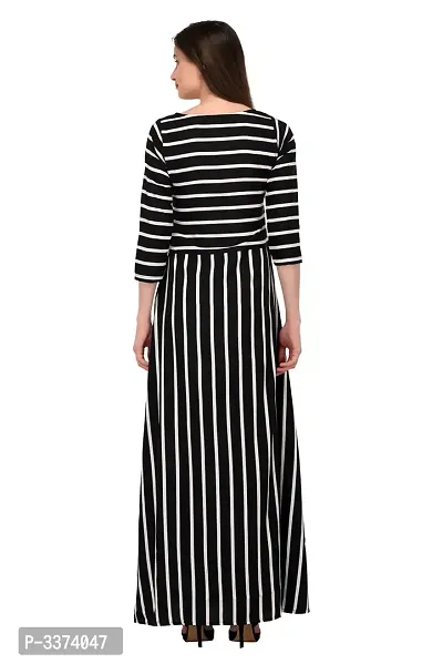 Elegant Black Striped Crepe Women A-Line Kurti-thumb3