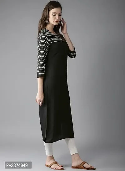 Elegant Black Solid Crepe Women A-Line Kurti-thumb2