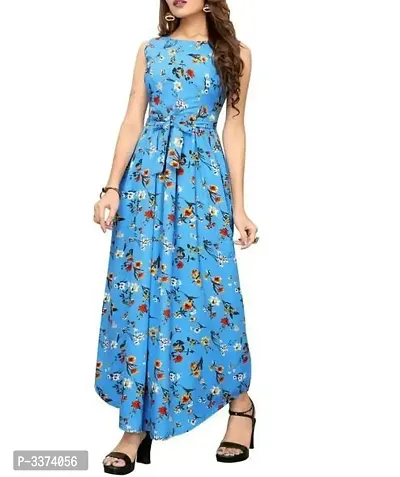 Alluring Turquoise Printed Crepe Women Anarkali Kurti-thumb0