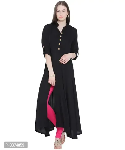 Alluring Black Solid Crepe A-Line Kurti-thumb0