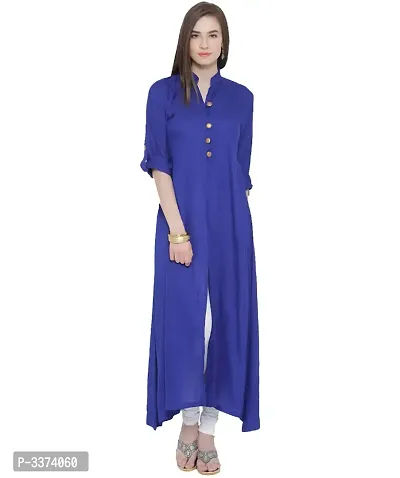 Alluring Blue Solid Crepe Women A-Line Kurti