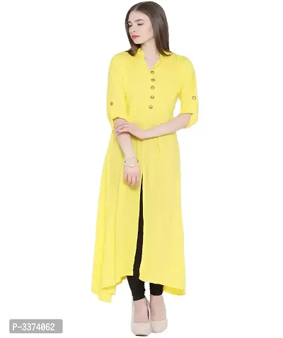 Alluring Yellow Solid Crepe Women A-Line Kurti