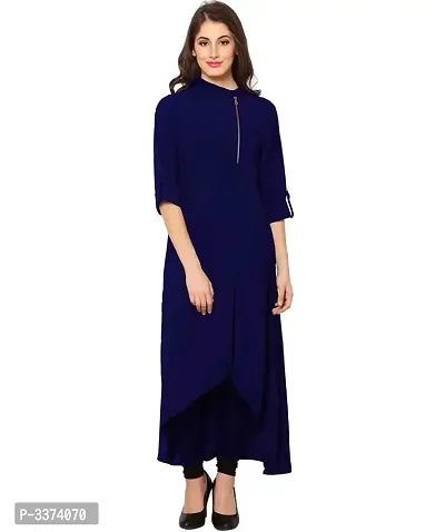 Reliable Navy Blue Solid Crepe Women A-Line Kurti-thumb0