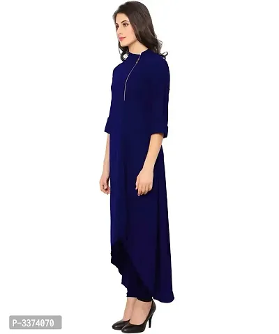 Reliable Navy Blue Solid Crepe Women A-Line Kurti-thumb2