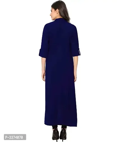 Reliable Navy Blue Solid Crepe Women A-Line Kurti-thumb3