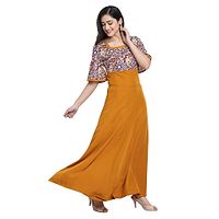 Women'S Solid Anarkali Mustard Crepe Stitched Ethnic Gown-thumb2