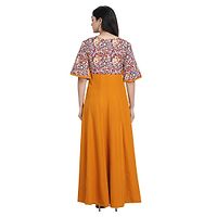 Women'S Solid Anarkali Mustard Crepe Stitched Ethnic Gown-thumb1