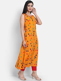 Women'S Abstract A-Line Yellow Crepe Kurta-thumb2