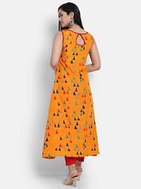 Women'S Abstract A-Line Yellow Crepe Kurta-thumb1