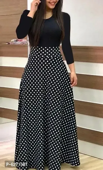 Reliable Black Crepe Polka Dot Print Dress For Women-thumb0