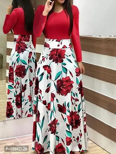 Stylish Indo-western Red Printed Crepe Gown For Women-thumb0