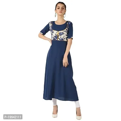 Stylish Indo-western Blue Printed Crepe Gown For Women