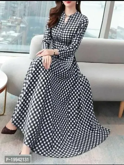 Stylish Indo-western Black Checked Crepe Gown For Women-thumb0