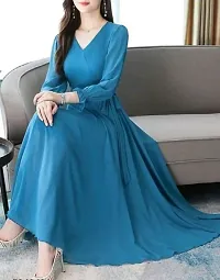 Stylish Indo-western Blue Solid Crepe Gown For Women-thumb1