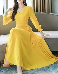 Stylish Indo-western Yellow Solid Crepe Gown For Women-thumb1