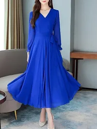 Stylish Indo-western Blue Solid Crepe Gown For Women-thumb1