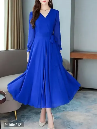 Stylish Indo-western Blue Solid Crepe Gown For Women-thumb2